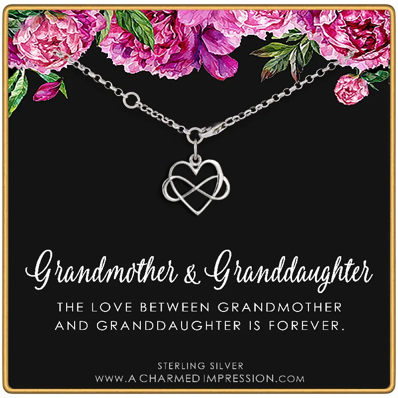 custom bracelet with gemstone charms-A Charmed Impression Grandmother & Granddaughter • Infinity Heart Bracelet • Unique Gift for Grandma • Infinite Love • Silver • Keepsake Jewelry