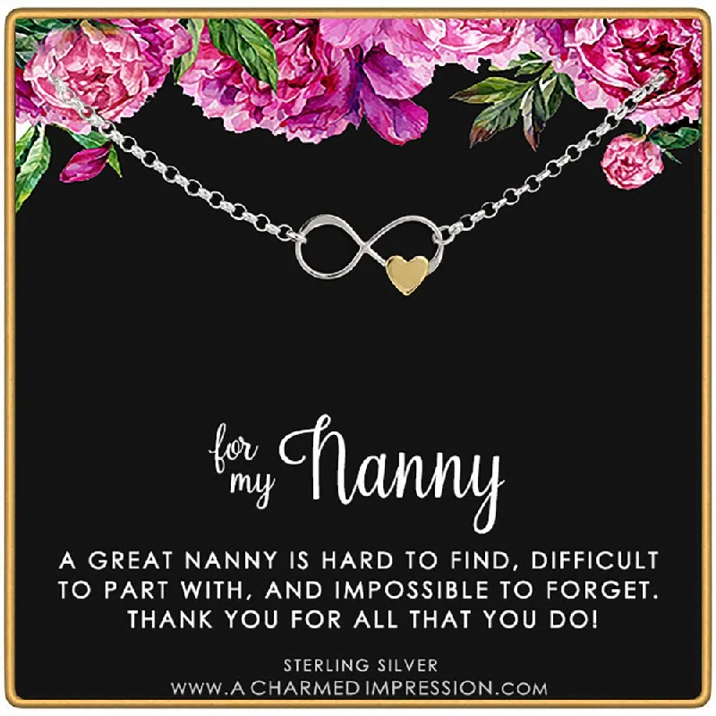 silver bracelet with cross charm-A Charmed Impression Nanny Gifts from Kids for Women • Gift for Nanny Bracelet • Sterling Silver Bracelet • Babysitter Gratitude and Appreciation Jewelry • Best Nanny Ever • Infinity Gold Heart Charm