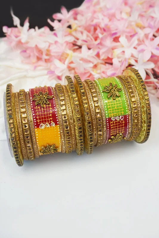 trendy bracelet with celestial charms-Antique Gold Plated Kada Bangles