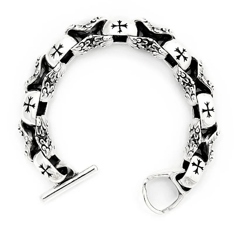 silver bracelet with owl charm-Barbarian link/Rev Cross Bracelet