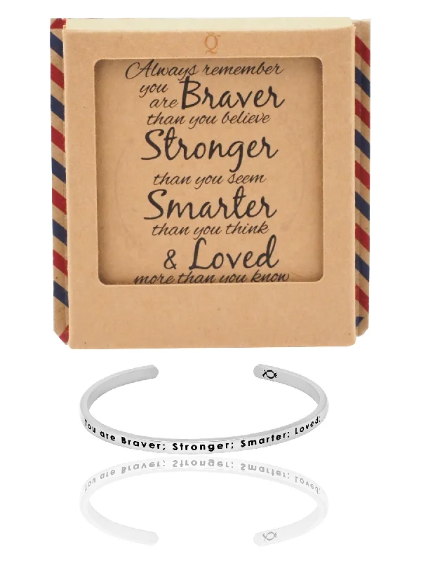 trendy bracelet with stones and beads-Bobby Brave Warrior Cuff Bracelet, Silver Tone, comes with an Inspirational Quote