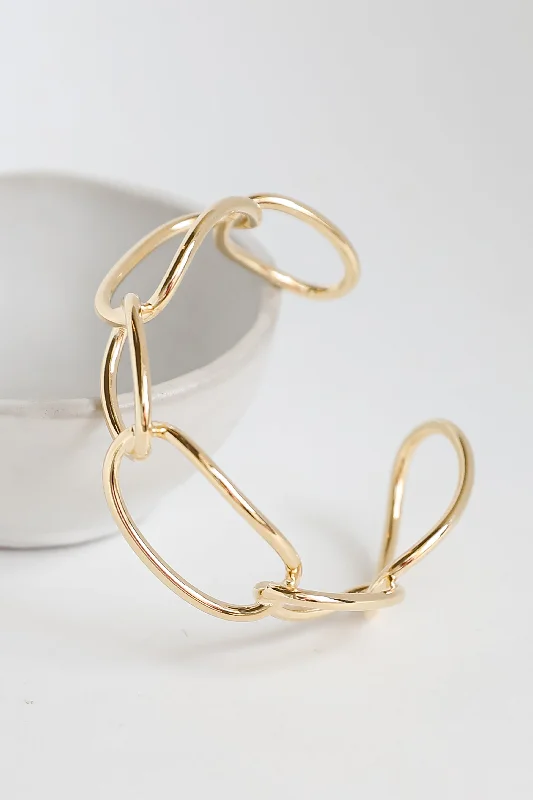 silver bracelet with floral design-Brooklyn Gold Chainlink Cuff Bracelet