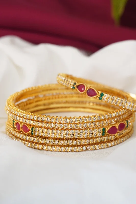 gold bracelet with family crest-Ruby and Zircon Bangles