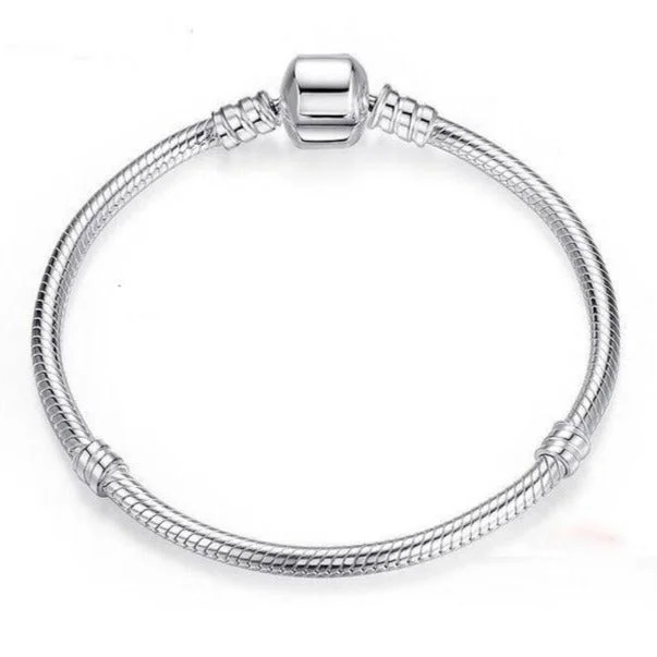 silver chain bracelet with diamonds-Classic Snake Chain Charm Bracelet Sterling Silver