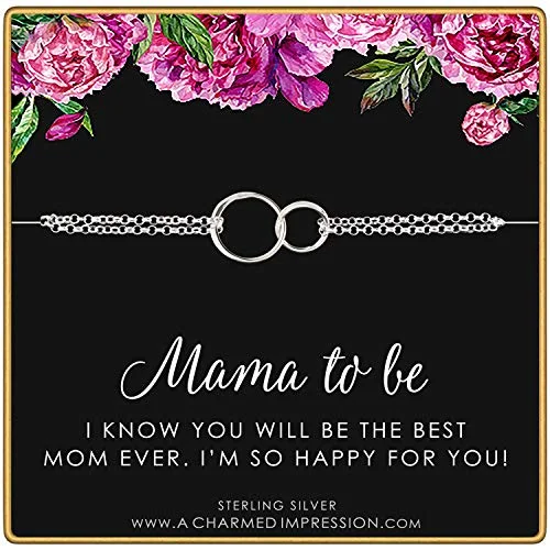 personalized bracelet with inspirational quote-Congratulations Gifts for New Mom • Mama To Be Gifts • Sterling Silver • Expecting Mothers Bracelet • 2 Connected Circles • Mommy Jewelry • Baby Shower • Adoption Gifts • Best Mom Ever