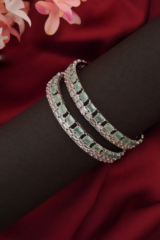 silver bracelet with pearl and crystal-Cyan Stone American Diamond Bangles