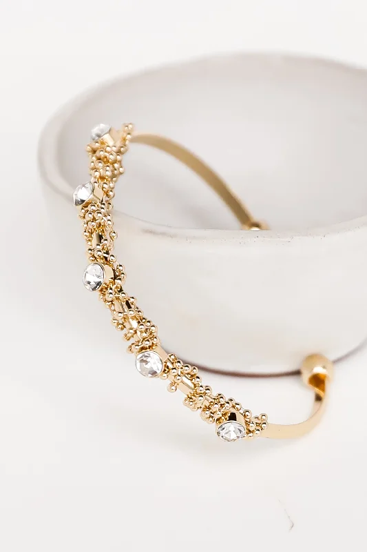 friendship bracelet with pearls-FINAL SALE - Emma Gold Rhinestone Cuff Bracelet