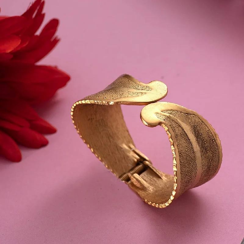 handmade gold bracelet for men-Estele Gold Plated Egyptian Leaf Cuff Bracelet for women (adjustable)