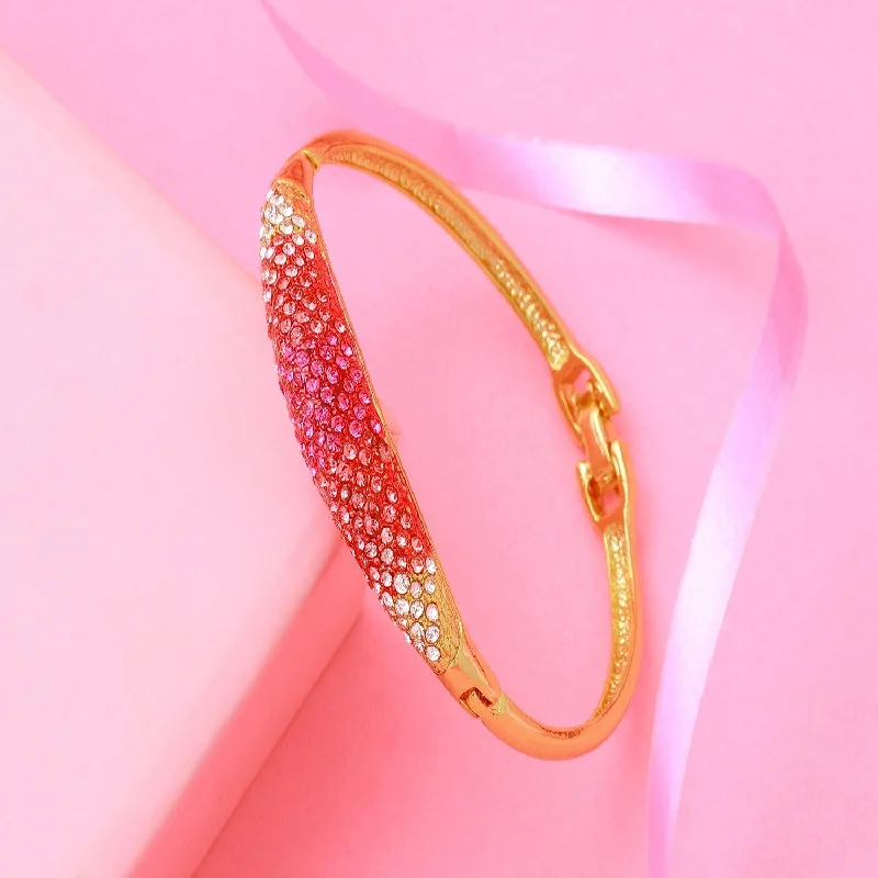 minimalist charm bracelet with engraving-Estele Gold Plated Pink Crystal Cuff Bracelet for women