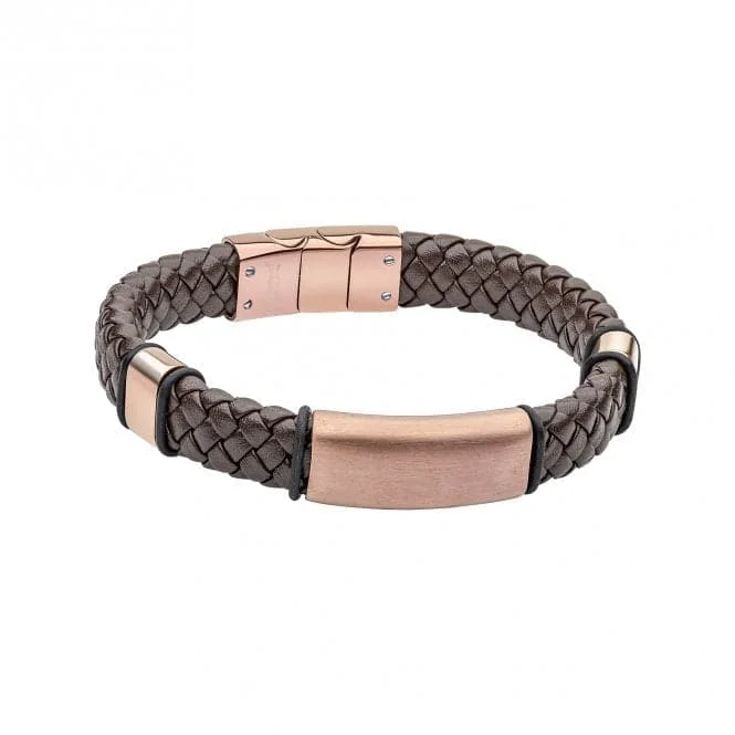 elegant gemstone bracelet for parties-Coffee Plated Stainless Steel Brown Woven Leather Bracelet B5467