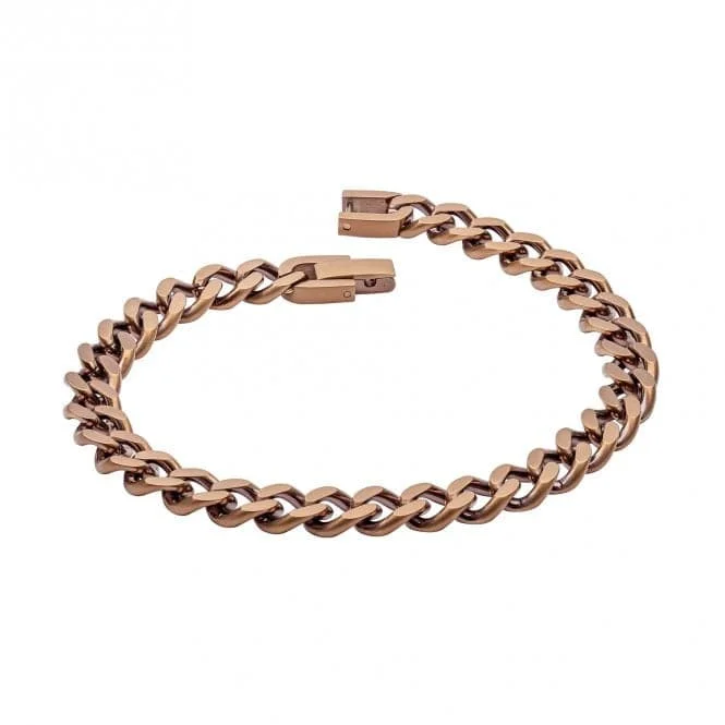 gemstone bracelet for energy healing-Coffee Plated Stainless Steel Spiga Link Bracelet B5451