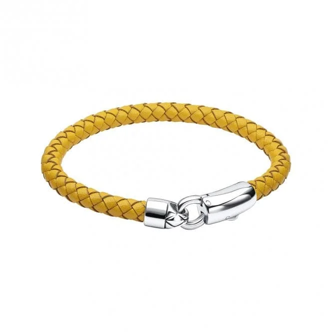 trendy cuff bracelet for casual style-Stainless Steel Mustard Yellow Leather Bracelet B5459