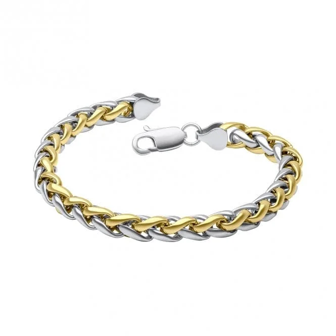 silver bracelet with pearl and crystal-Stainless Steel Two Tone Spiga Link Bracelet B5469