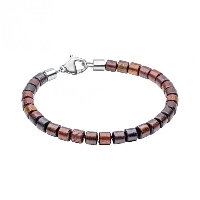 chic bracelet for evening wear-Stainless Steel With Natural Wood Beads Bracelet B5460