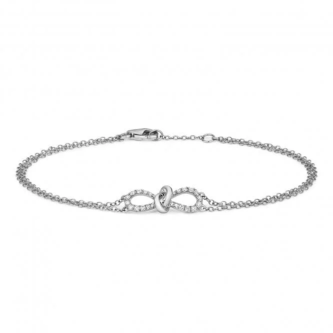 stackable silver bracelets for women-Diamond Jewellery 9ct White Gold Diamond Bow Bracelet BDQ021W