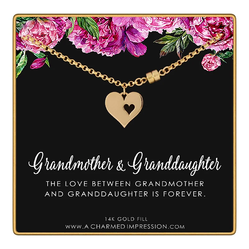 silver bracelet for anniversary gift-Gold Grandmother Granddaughter Bracelet with Card • Two Connected Hearts Bracelet • Gifts for Women • Grandmother Jewelry • 14k Gold Filled Bracelet • MAGNETIC CLASP • Gifts for Grandma Granddaughter