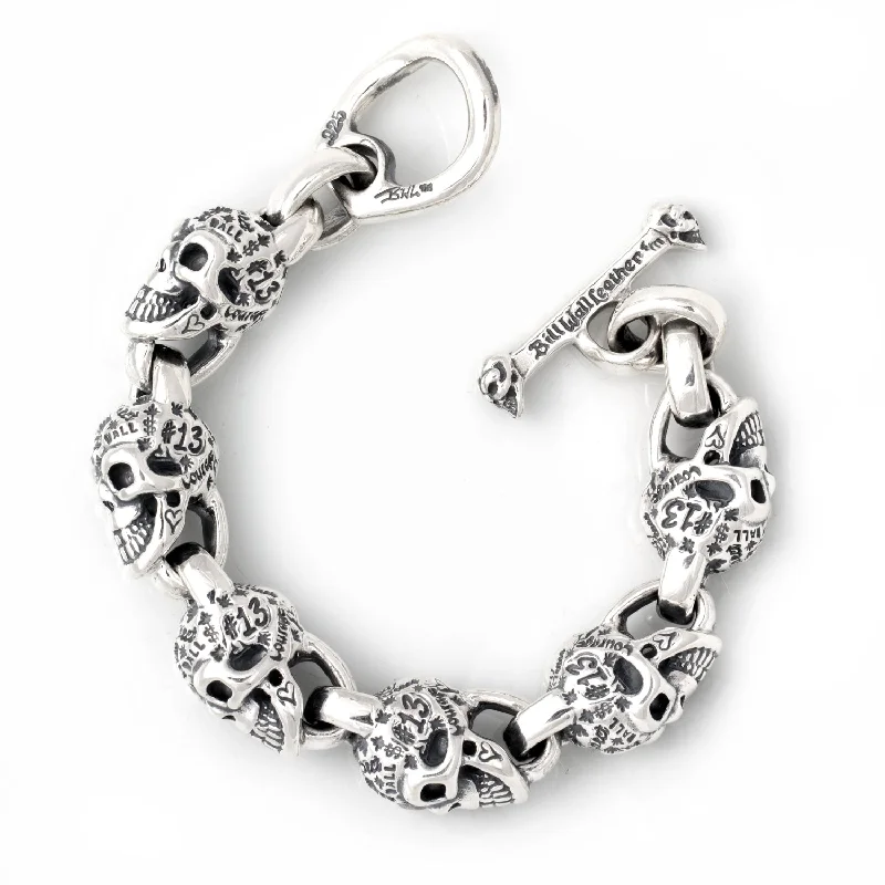 vintage silver bracelet with charm-Graffiti Vintage Skull Bracelet