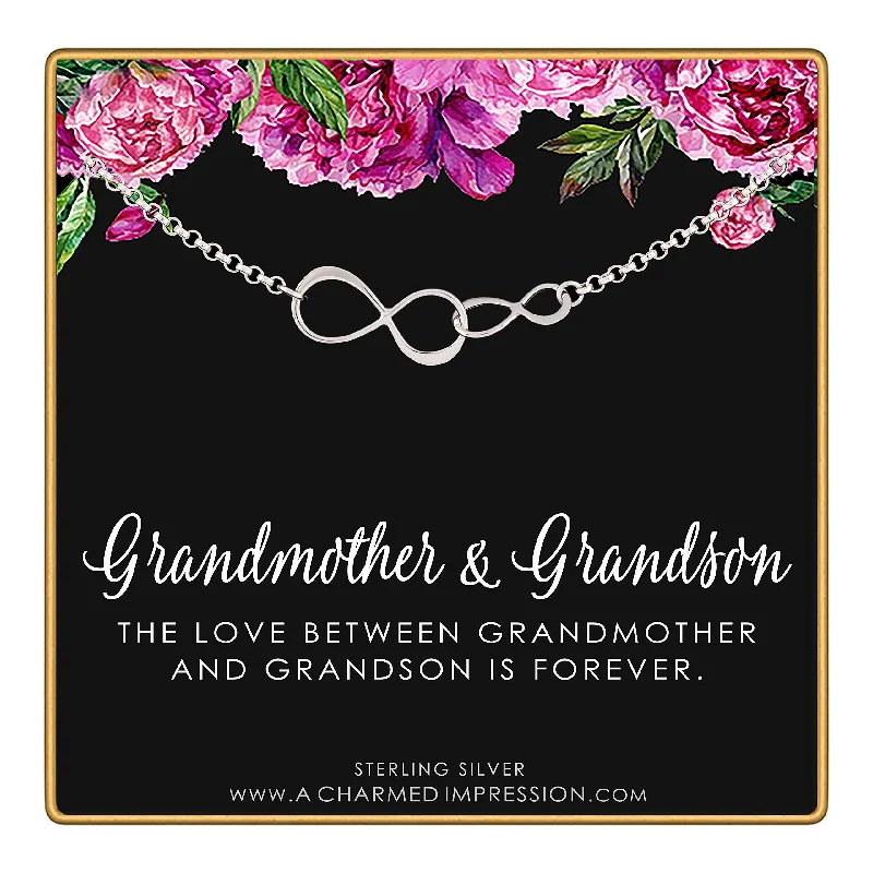 women’s bracelet with engraved initials-Grandmother Grandson Gifts • Sterling Silver Grandma Grandson Bracelet • Gift for Grandma Jewelry • Thoughtful Gift from Grandson • Unique Birthday Gifts for Grandma • Mother's Day Card Jewelry