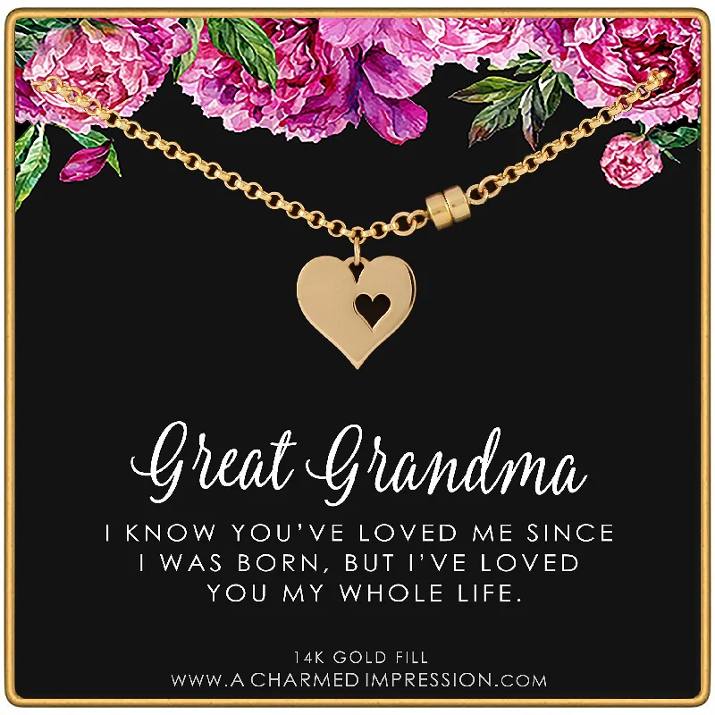 trendy bracelet with birthstone charm-Great Grandma Jewelry • Great Grandmother Gifts • 14k Gold Bracelet • Gold Heart with Heart Cutout Charm • Magnetic Clasp • Grandparents Gifts from Grandchild • Gift for Grandma from Grandchildren