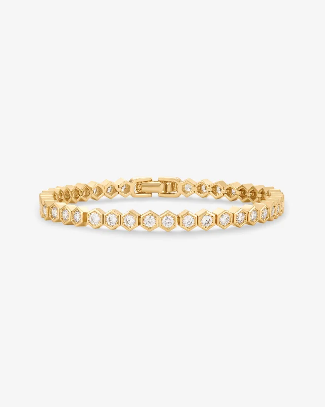 minimalist charm bracelet with engraving-Honeycomb Tennis Bracelet