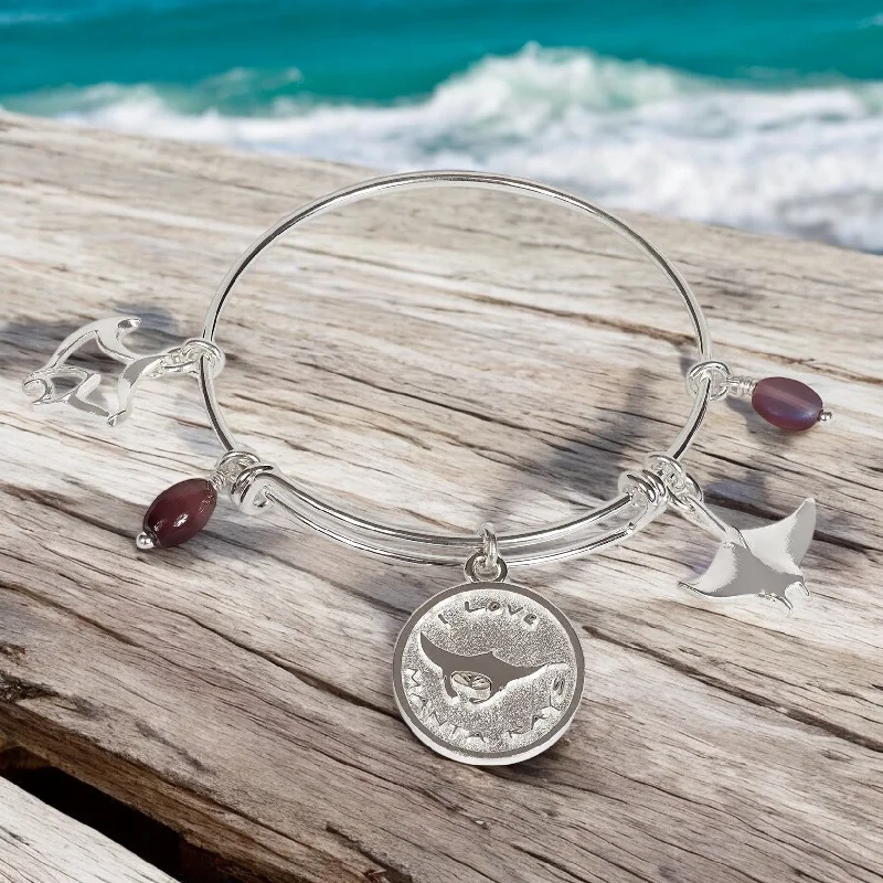 boho style charm bracelet for women-Stingray Bracelet, Manta Ray Bangle Bracelet, Stingray Charm Bracelet, Adjustable Bracelet for Women, Expandable Bracelet with Stingray