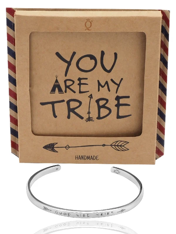 luxury charm bracelet for special occasions-Krisly Good Vibe Tribe Bangle Bracelets for Women, Engraved Gifts with Greeting Card