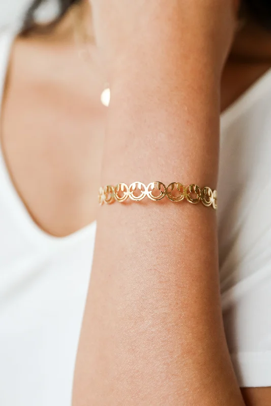 luxury bracelet with diamond accents-FINAL SALE - Noelle Gold Smiley Face Cuff Bracelet