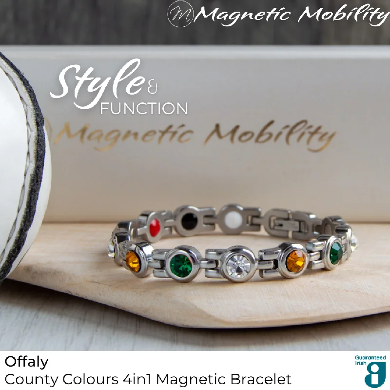 beaded bracelet with floral designs-Offaly GAA County Colours Magnetic Bracelet