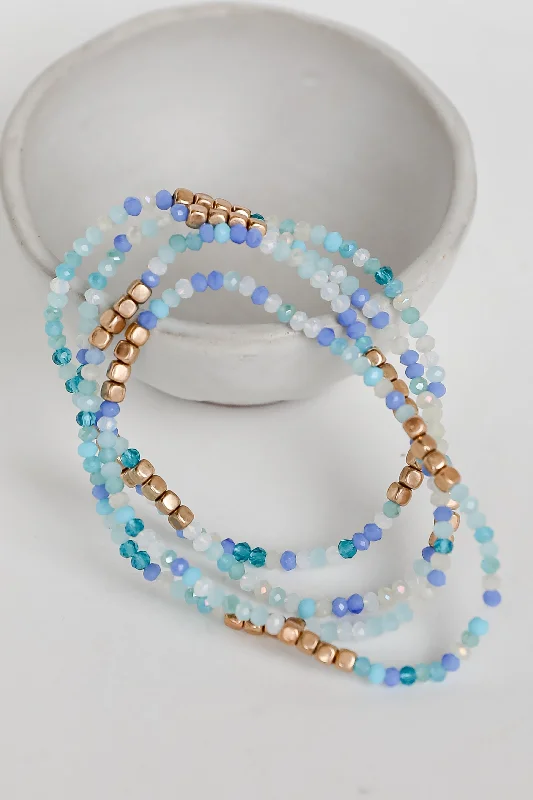 trendy beaded bracelet for women-FINAL SALE - Olivia Blue Beaded Bracelet Set