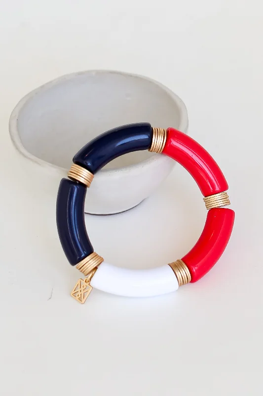 men’s luxury bracelet with engraving-Red + Navy Color Block Tube Bracelet