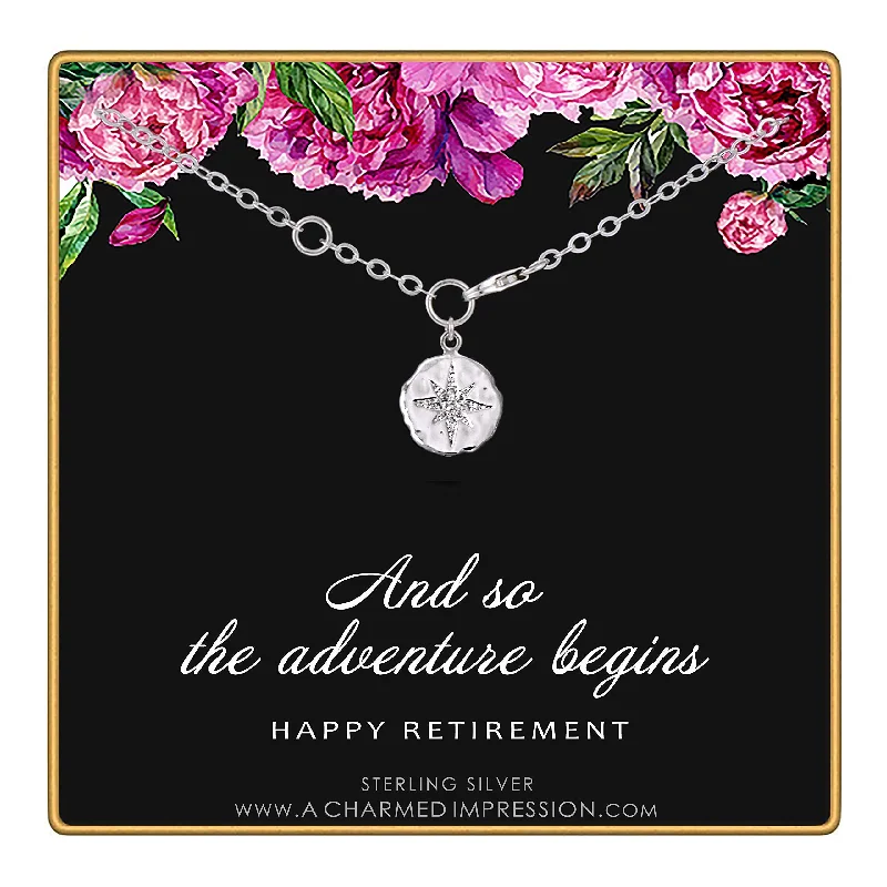 unique silver bracelet with stones-Retirement Gifts for Women • Silver Bracelet • CZ Diamond Starburst • Retiring Gifts for Women • Friend Colleague Boss Employee • Coworker Goodbye Gift • So the Adventure Begins