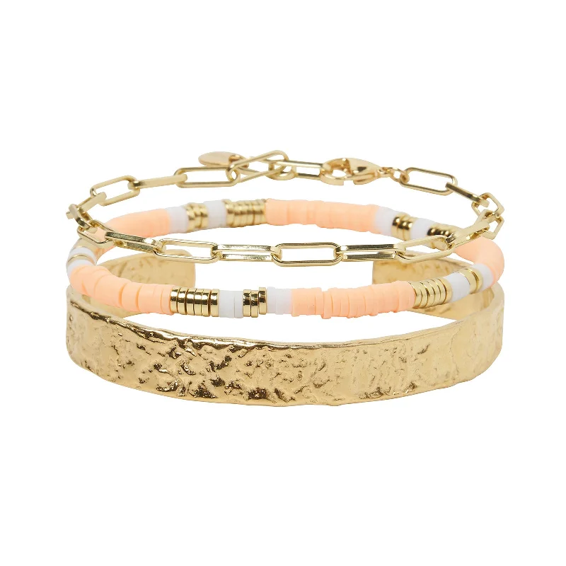 trendy charm bracelet for young women-Savana Bracelet Stack - Coral