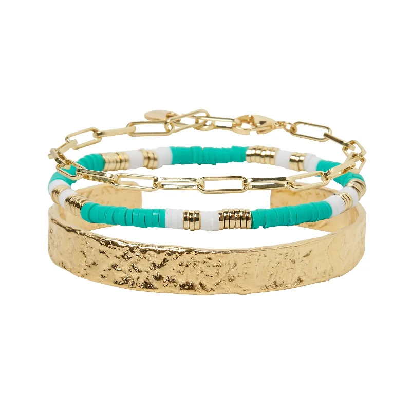 adjustable leather bracelet for women-Savana Bracelet Stack - Ocean