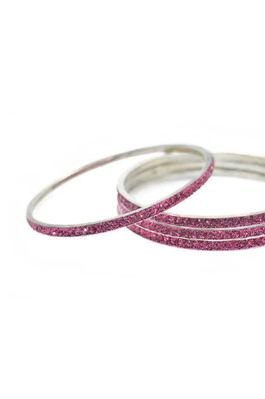 bracelet with charm for friend’s birthday-Pink Stone Crystal Bangles