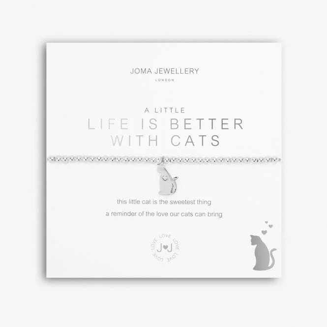 trendy cuff bracelet for casual style-A Little Life Is Better With Cats Silver 17.5cm Stretch Bracelet 5218