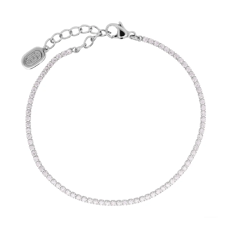 engraved charm bracelet with heart charm-Silver Micro Tennis Bracelet