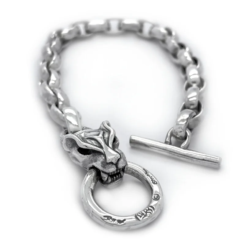 luxury bracelet with diamond accents-Small Chain with Panther Head Bracelet