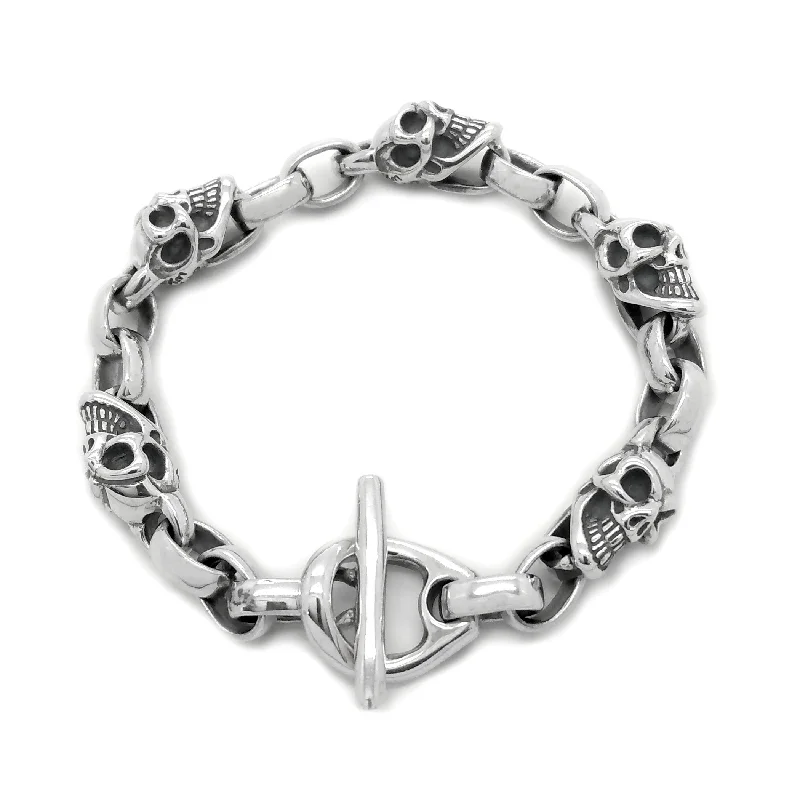 silver bangle bracelet for wedding gift-Small Good Luck Skull / Chain Bracelet