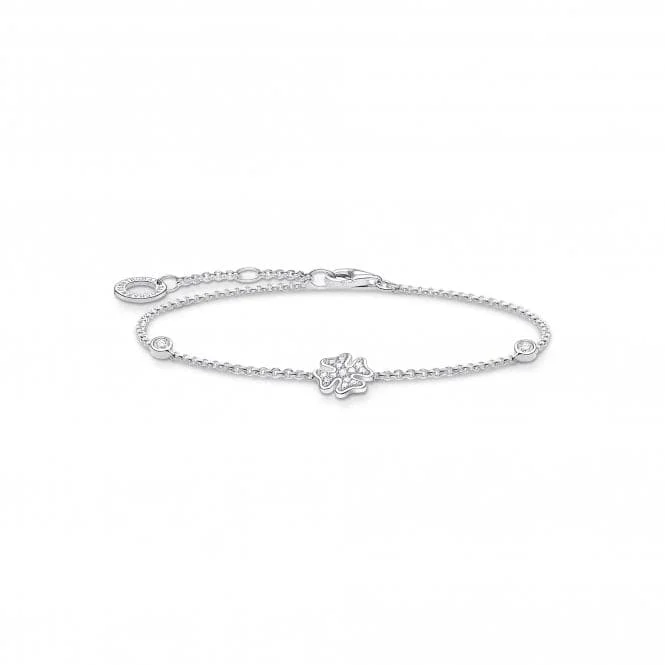 custom bangle bracelet with name-Silver Zirconia Pave Cloverleaf Bracelet A1993-051-14-L19v