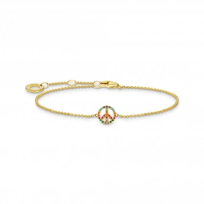 luxury tennis bracelet for daily wear-Sterling Silver Gold Plated Multicoloured Peace Bracelet A2083-488-7-L19V