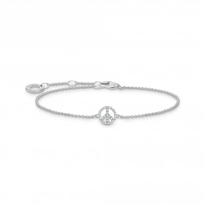 custom engraved bracelet for daughter-Sterling Silver White Peace Bracelet A2083-051-14-L19V