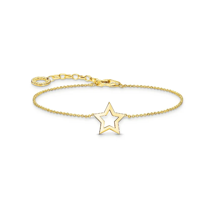 women’s leather bracelet with engraved name-Essentials Sterling Silver Gold Plated Star Bracelet A2162-413-39-L19V