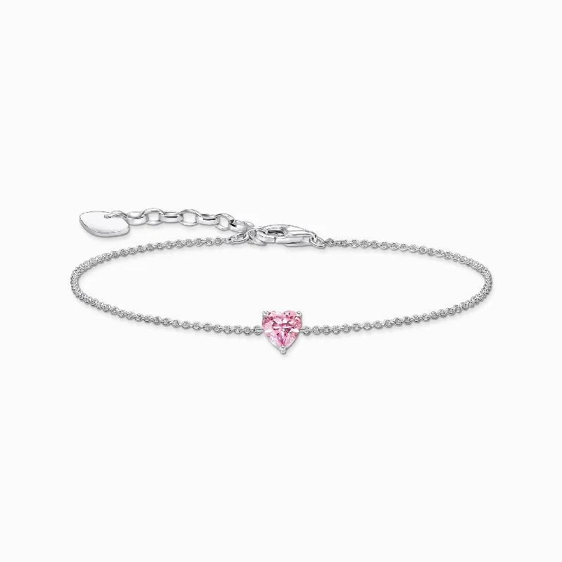 fashionable bracelet for everyday wear-Essentials Sterling Silver Pink Heart-Shaped Zirconia Bracelet A2157-051-9-L19V