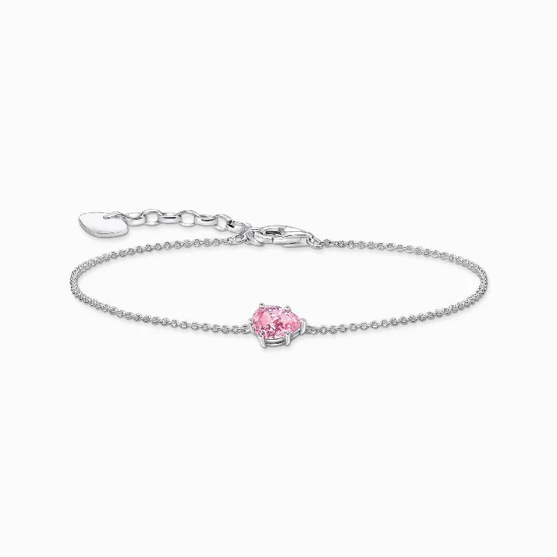 bracelet with charm for best friend-Essentials Sterling Silver Drop-Shaped Pink Zirconia Bracelet A2159-051-9-L19V