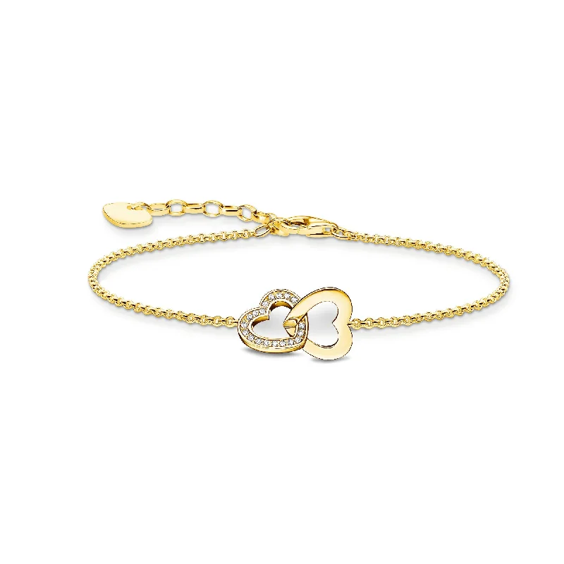 trendy beaded bracelet for women-Essentials Sterling Silver Gold Plated Intertwined Hearts With Zirconia Bracelet A2163-414-14-L19V