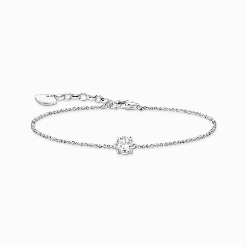 personalized silver bangle bracelet-Essentials Sterling Silver White Zirconia Bracelet A2156-051-14-L19V