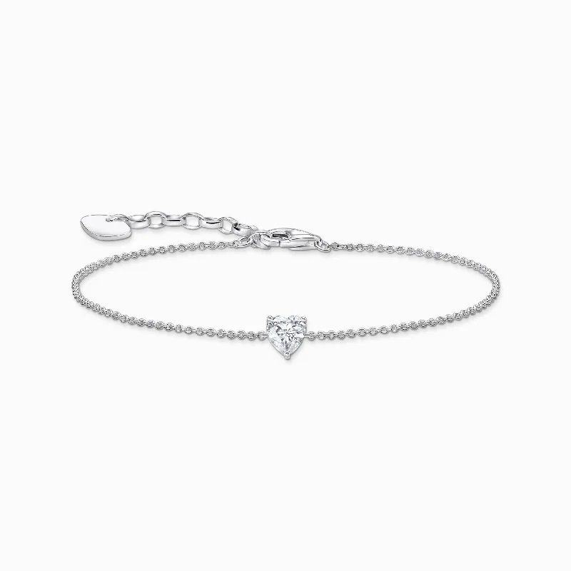 custom name bracelet with gemstone-Essentials Sterling Silver White Heart-Shaped Zirconia Bracelet A2157-051-14-L19V