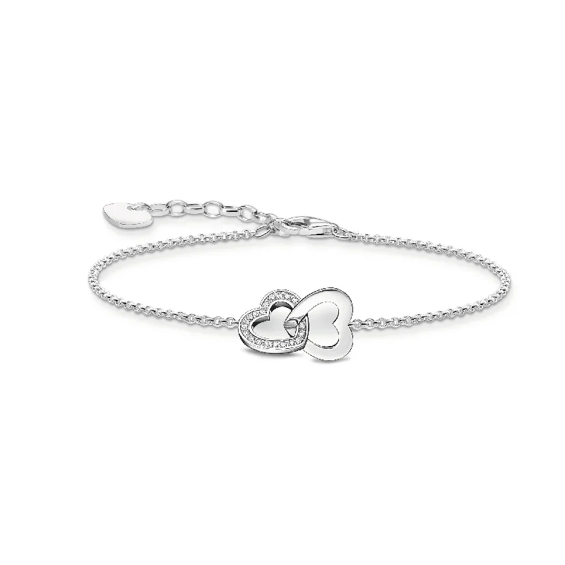 simple gold bangle bracelet-Essentials Sterling Silver Intertwined Hearts With Zirconia Bracelet A2163-051-14-L19V