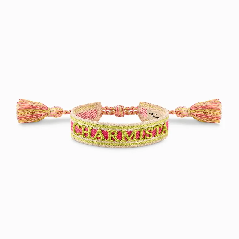 silver bracelet with engravable plate-Festival Colourful Woven Bracelet ACC0049-302-7-L24V