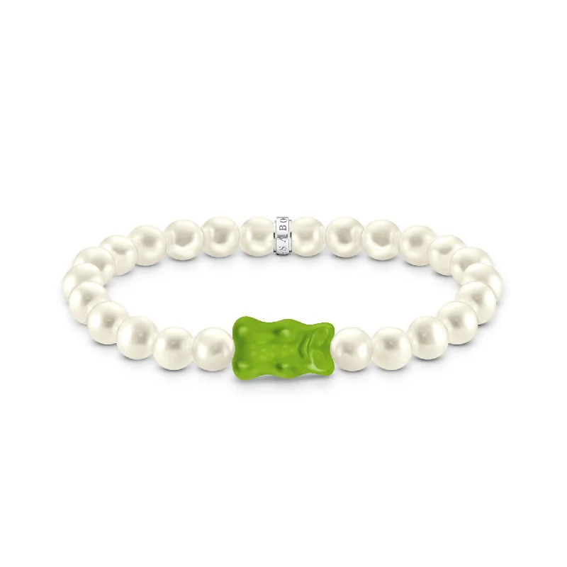 chakra healing bracelet with stones-Sterling Silver HARIBO Green Goldbears Pearl Bracelet A2154-017-6